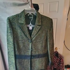 Green and black skirt suit